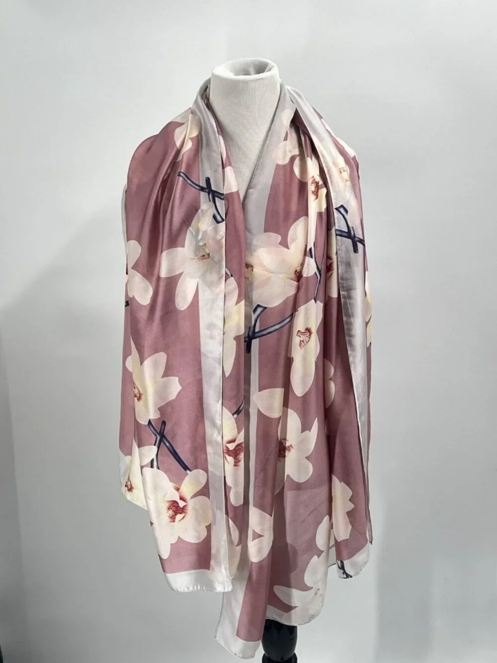 Modena Pink Orchid Floral Oversized Wrap Shawl Scarf Silk Feel 72 x 36 Feminine